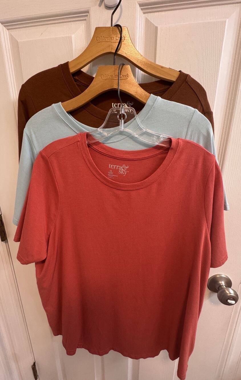Terra Sky 0X (14W) Bundle Of 3 Womens Tees Coral Brown Light Blue Short Sleeve